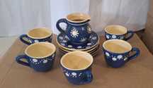 Retro Vitage ceramiczne Talerzyki 6x Filiżanki 5x Mlecznik 1x komplet