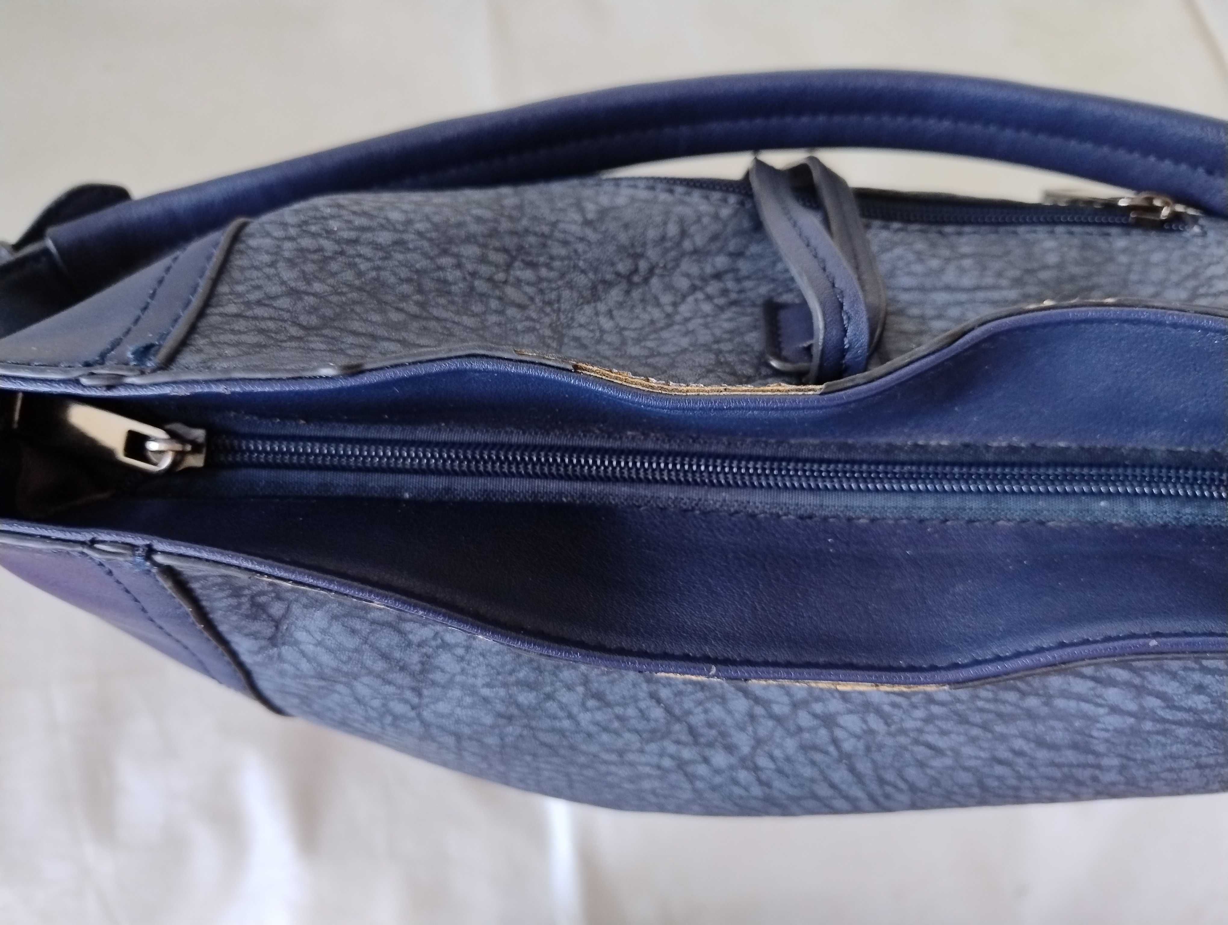 SUPER CENA. Torebka granatowa ma 2 paski 41x31x18 cm - czytaj opis!