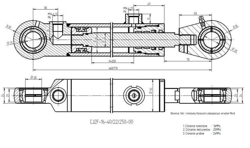 Siłownik cylinder hydrauliczny wysuw skok 250 - MOCNY - wyst VAT