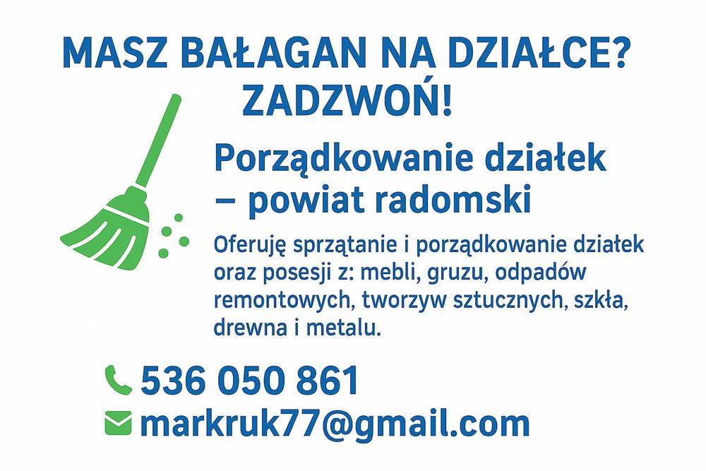 Porządkowanie działek i wywóz odpadów – powiat radomski.