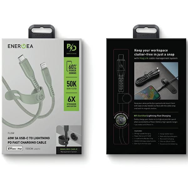 ENERGEA kabel Flow USB-C - LightningC94 MFI 1.5m zielony/green 60W 3A