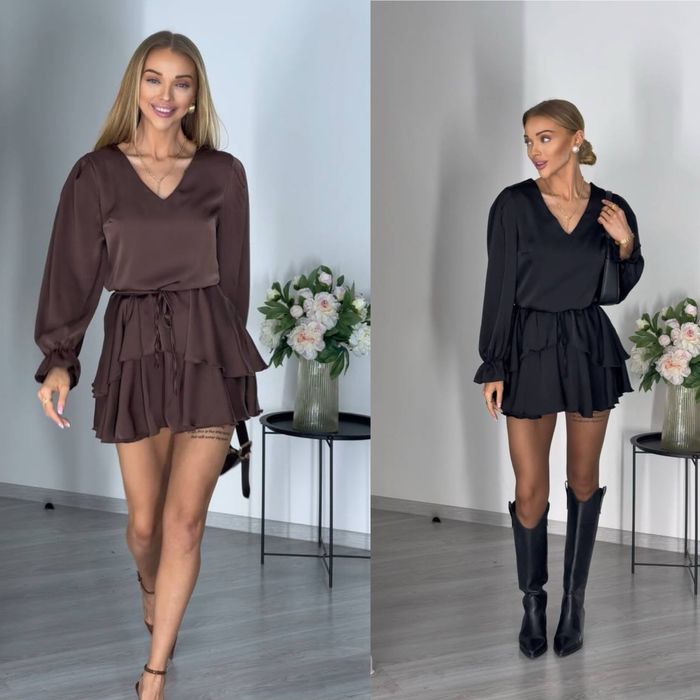 Женское шелковое платье с длинным рукавом Жіноча сукня S-XL шовк вау