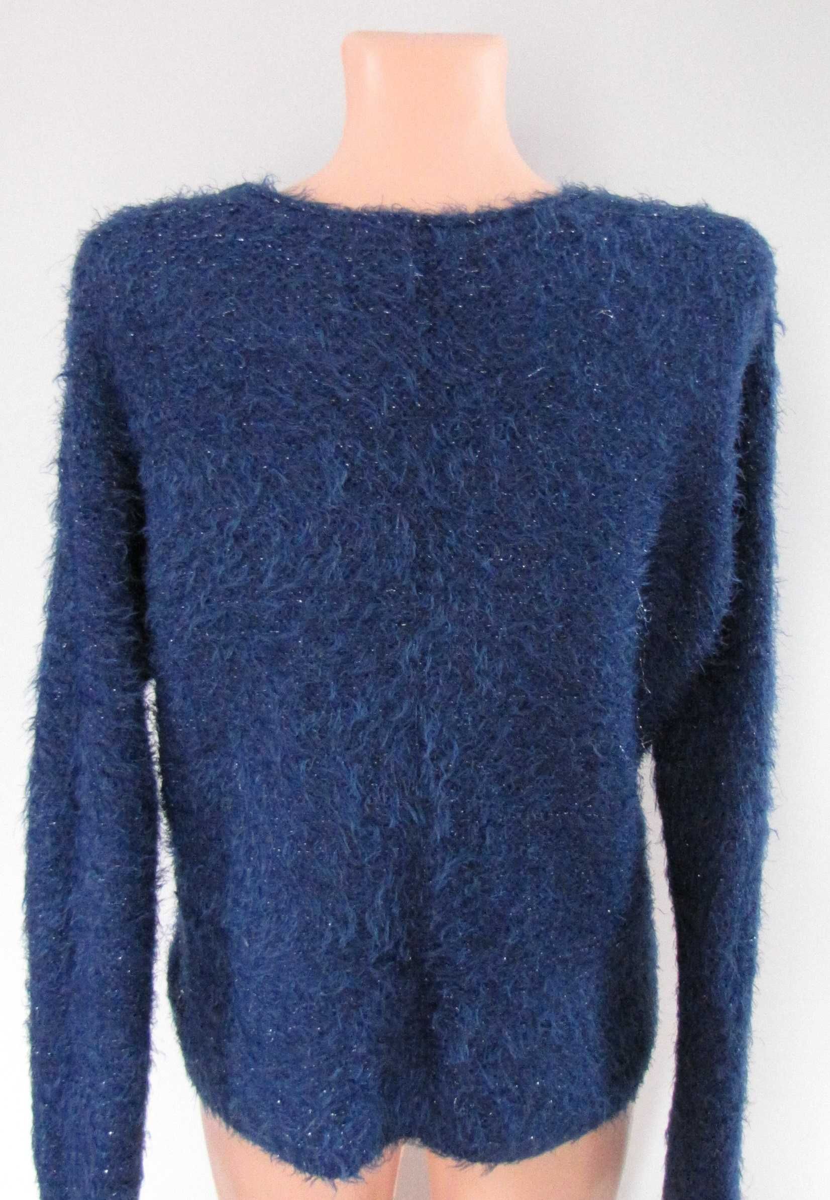 Montego sweter damski indygo srebrna nitka długi włos L/XL