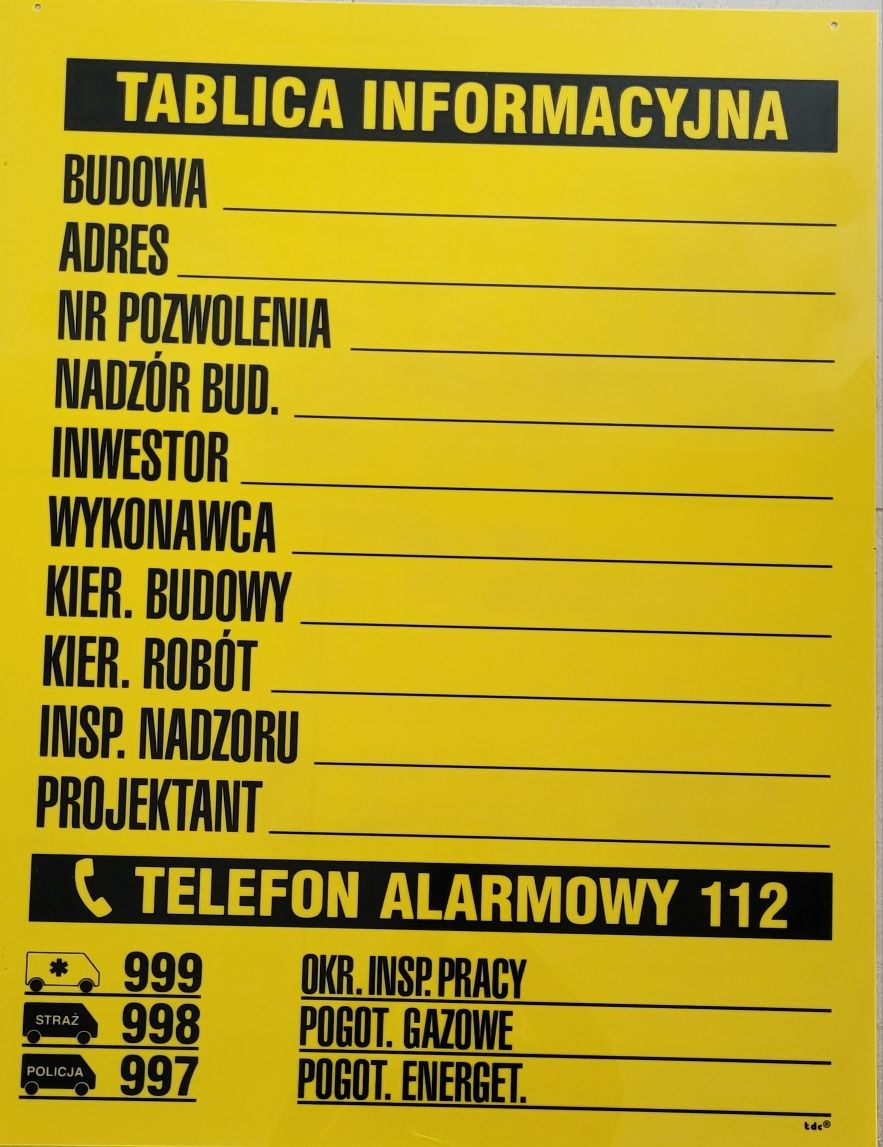 Tablica informacyjna na budowę