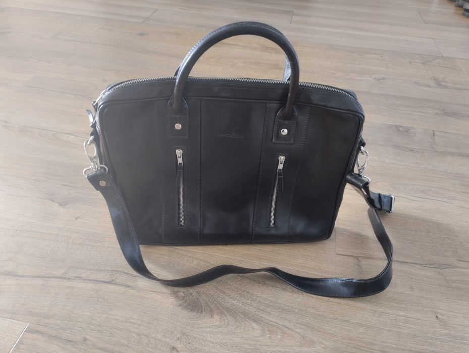 Aktówka torba męska Wojas skórzana brązowa ciemnobrązowa pasek