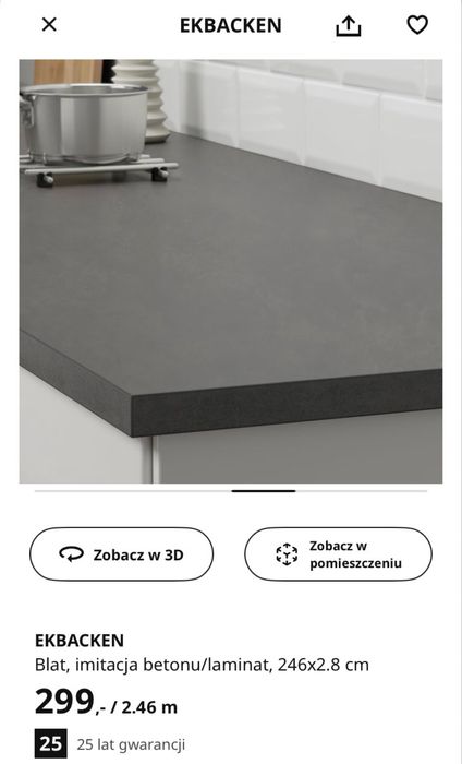 Blat Ikea Ekbacken 246cm imitacja betonu