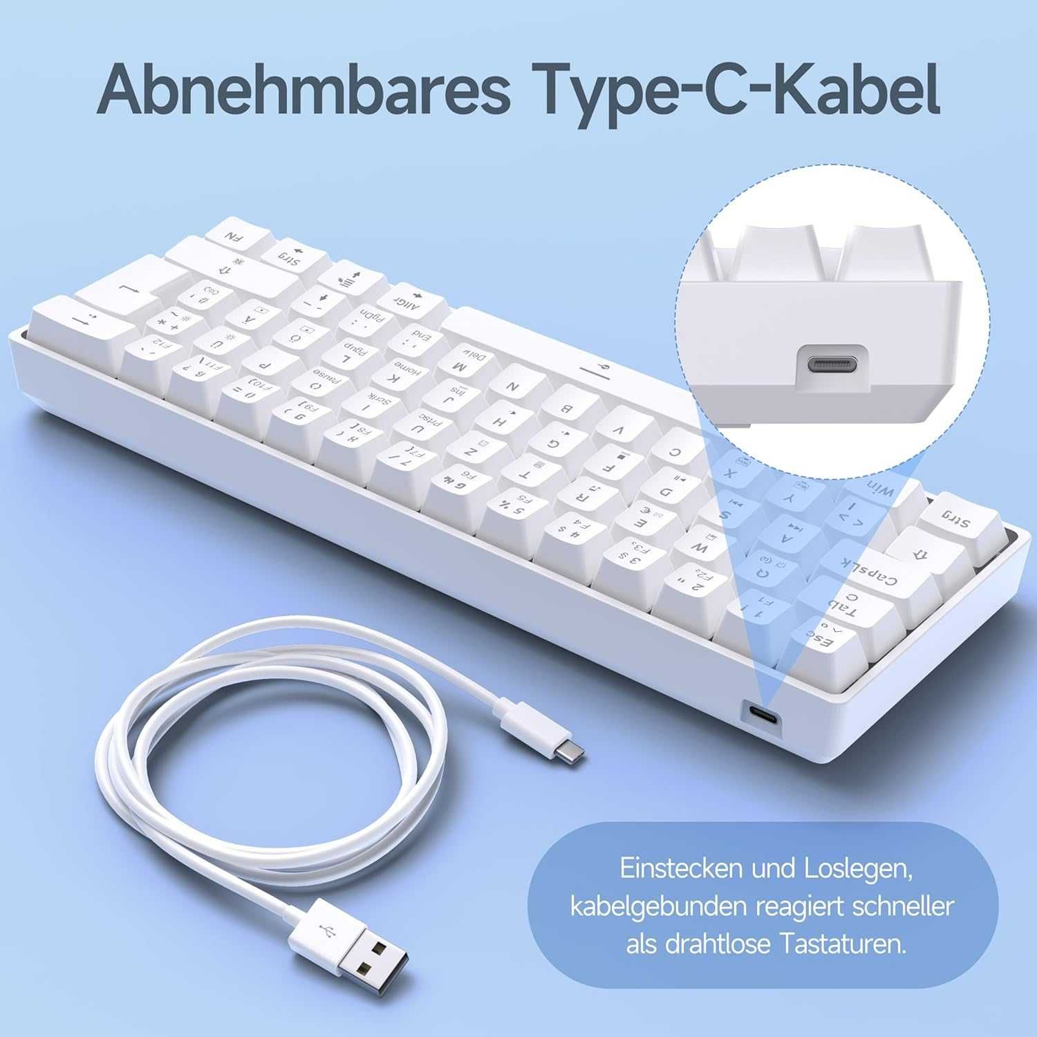 TMKB T61SE-D Mechaniczna klawiatura gamingowa Red Switch DE Biała