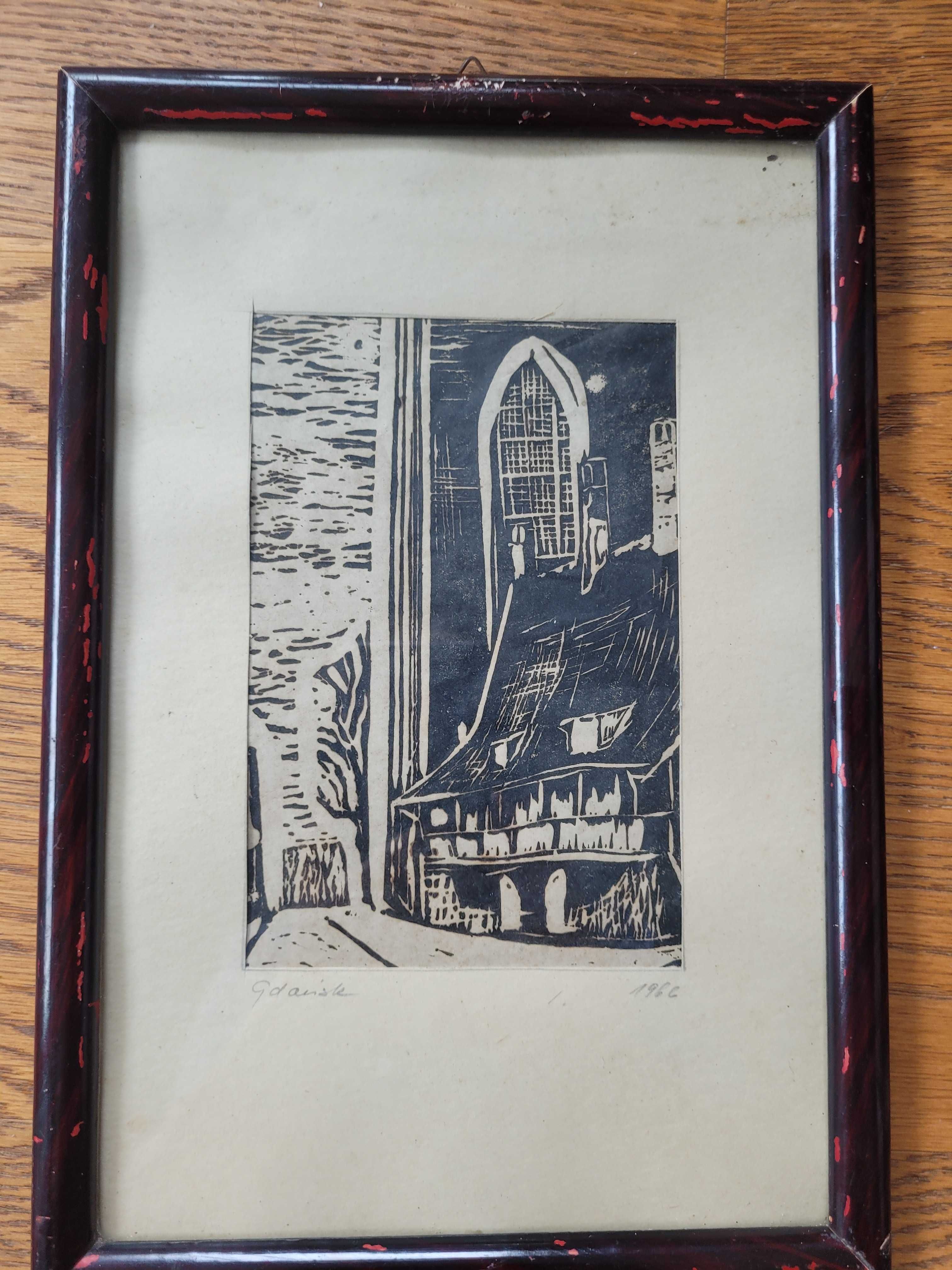 grafika , Brama Nizinna Gdańsk 1966, Zaułek Gdańśk 1966, Gdańsk 1966