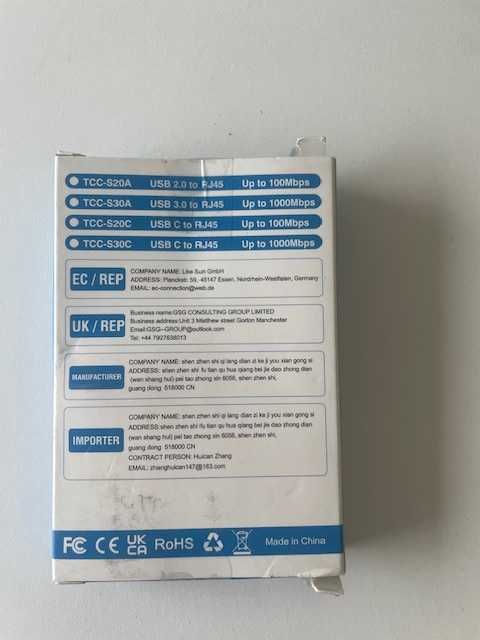 Tccmebius Adapter Ethernet Przewodowy Sieciowy USB2.0/3.0/ C doRJ45