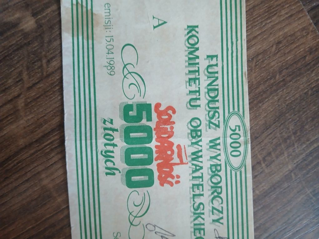 PRL cegiełka 5000 zł Solidarność 1989
