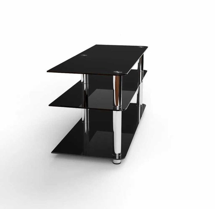 Тумба столик під телевізор скляна чорна