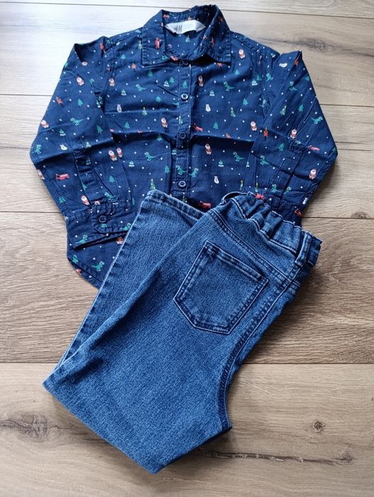 Koszula świąteczna + jeansy H&M r.104