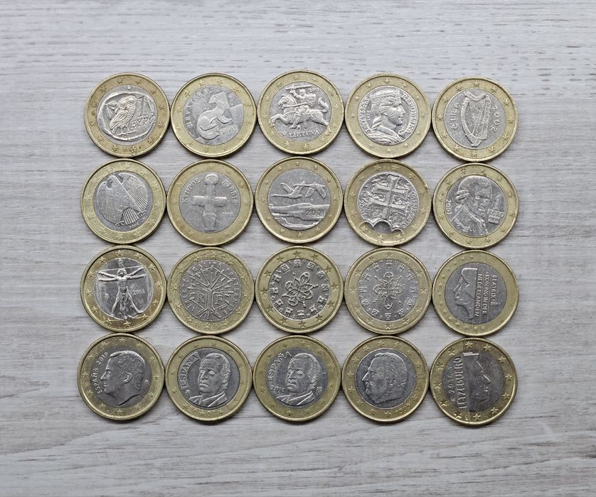 Монеты 1 и 2 Евро, € (биметалл), 50, 20, 10, 5, 2,1 евро центов
