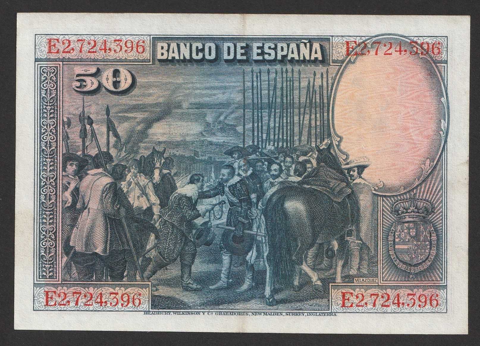 Hiszpania 50 peset 1928 - Velazquez - stan 2