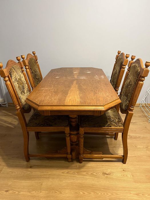Stół z 6 krzesłami – lite drewno dąb