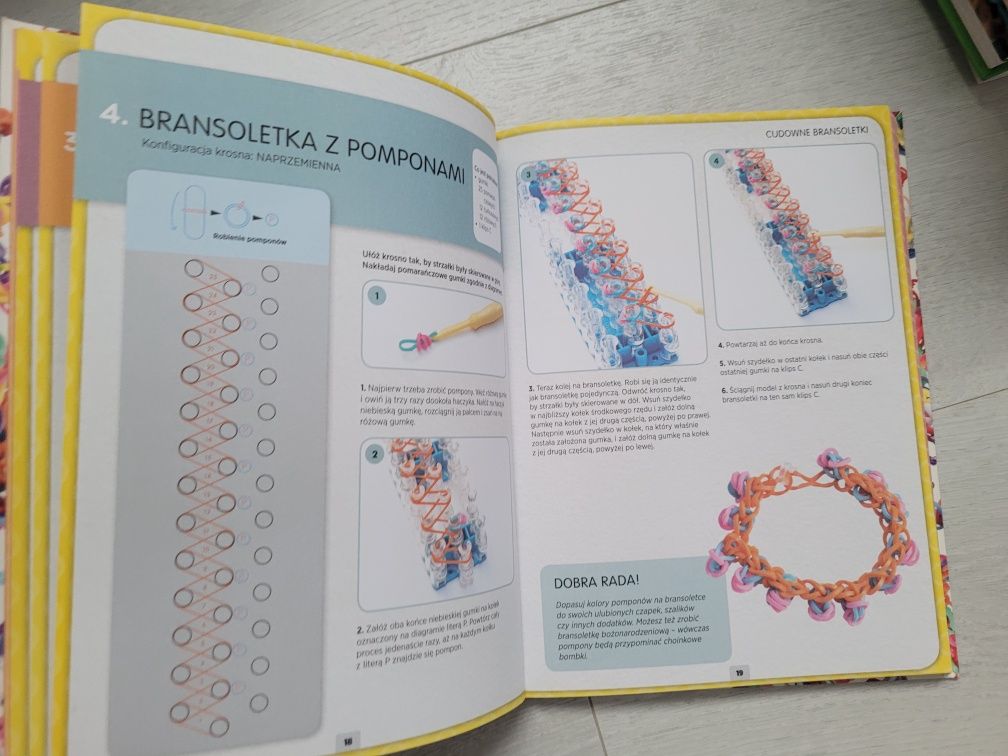 Książka loom band, tworzeniem bransoletek z gumek, 60 wzorów