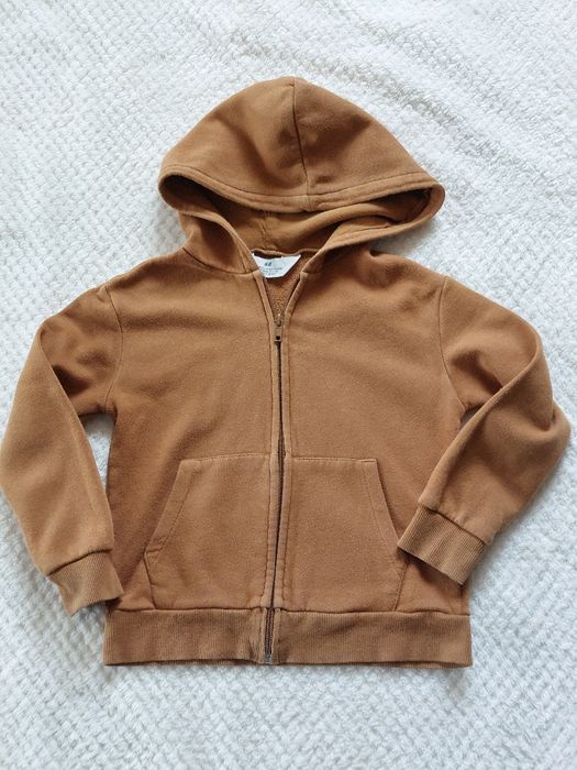 Bluza polarowana zamek z kapturem, musztardowa. H&M. Rozmiar 110 cm.