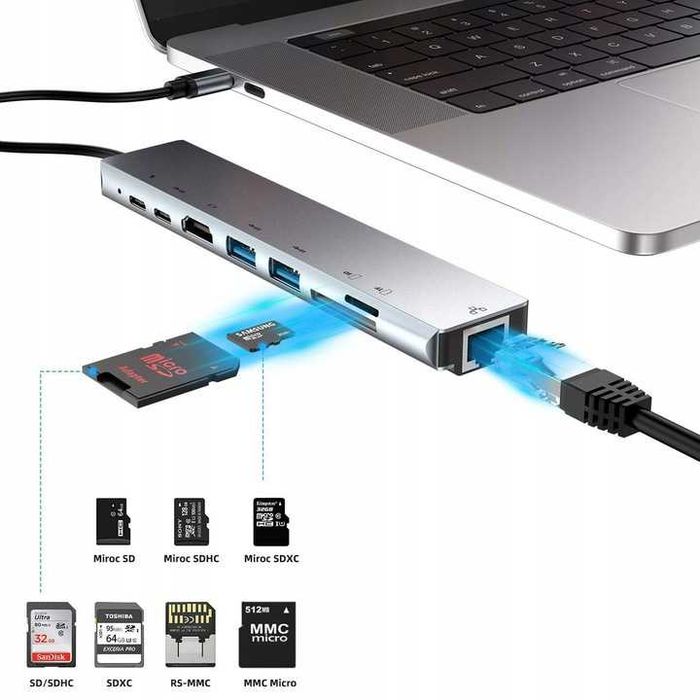 Rozdzielacz Adapter HUB USB-C 8 w 1 HDMI  uniwersalny
