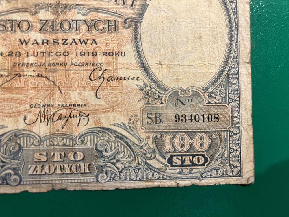 Banknot 100 złotych Polskich z 1919 r.