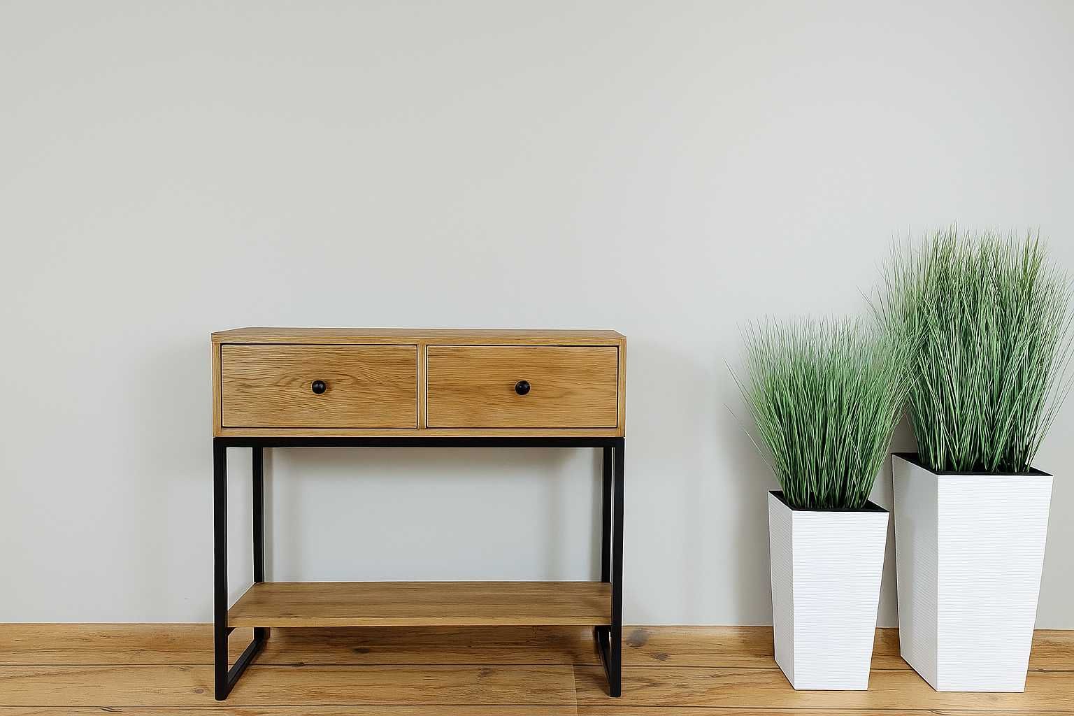 Konsola LOFT z Szufladami, 100% Lite Drewno Dębowe, Dąb.