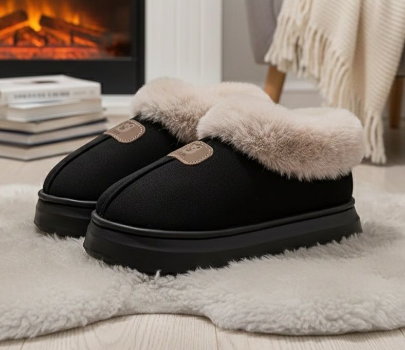 Kapcie r.38 (24,5) na platformie czarne z cholewką w stylu ugg