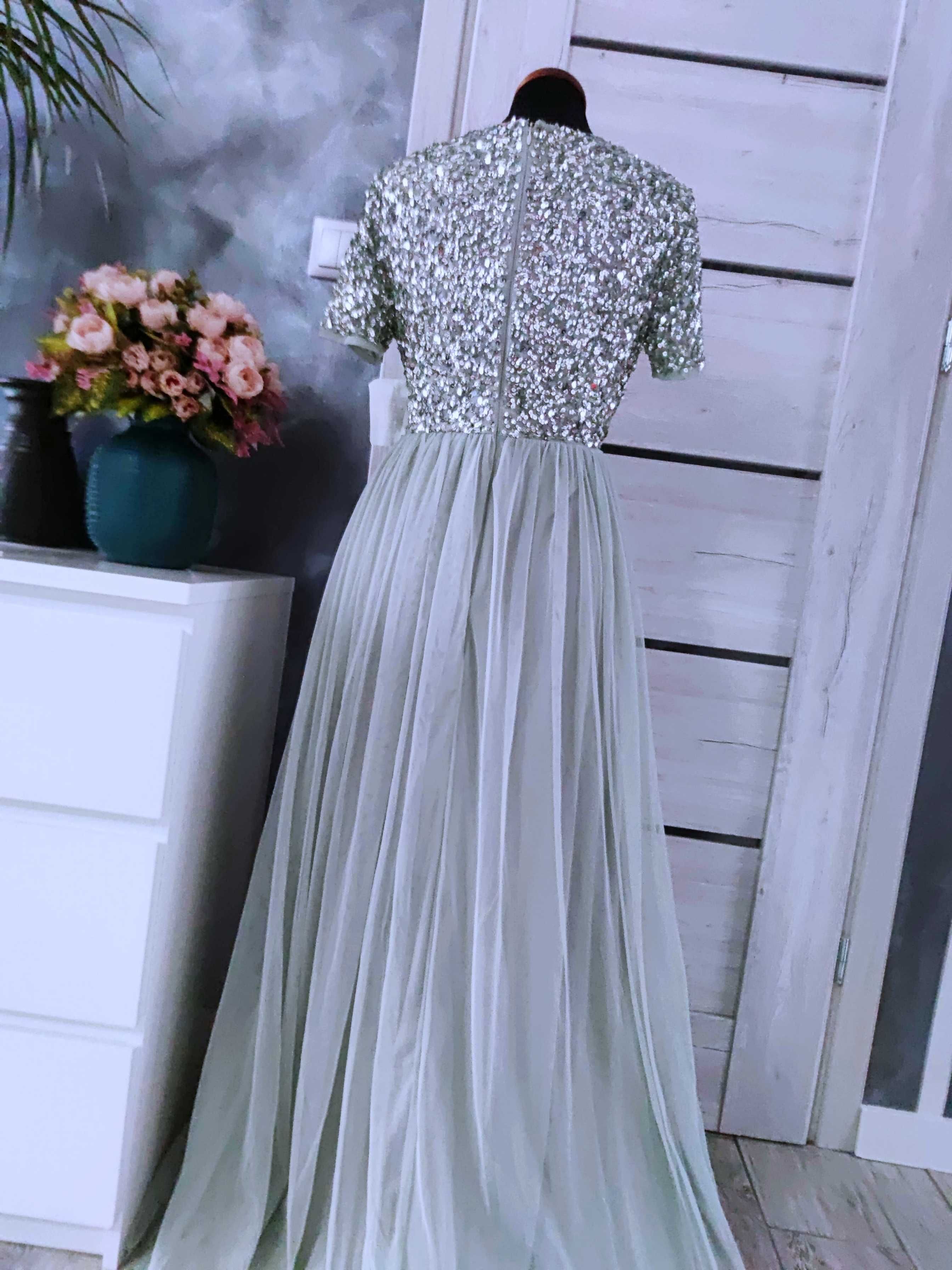 długa tiulowa suknia wieczorowa balowa rozmiar l 40 na bal wesele