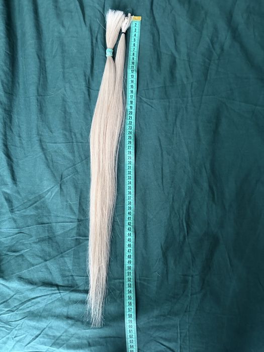 Натуральне волосся для нарощування блонд 55-60см, 33г, 2 хвостики