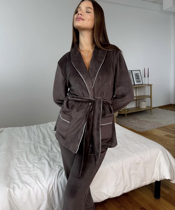 Тепла піжама шоколадного кольору, плюш велюр, нова