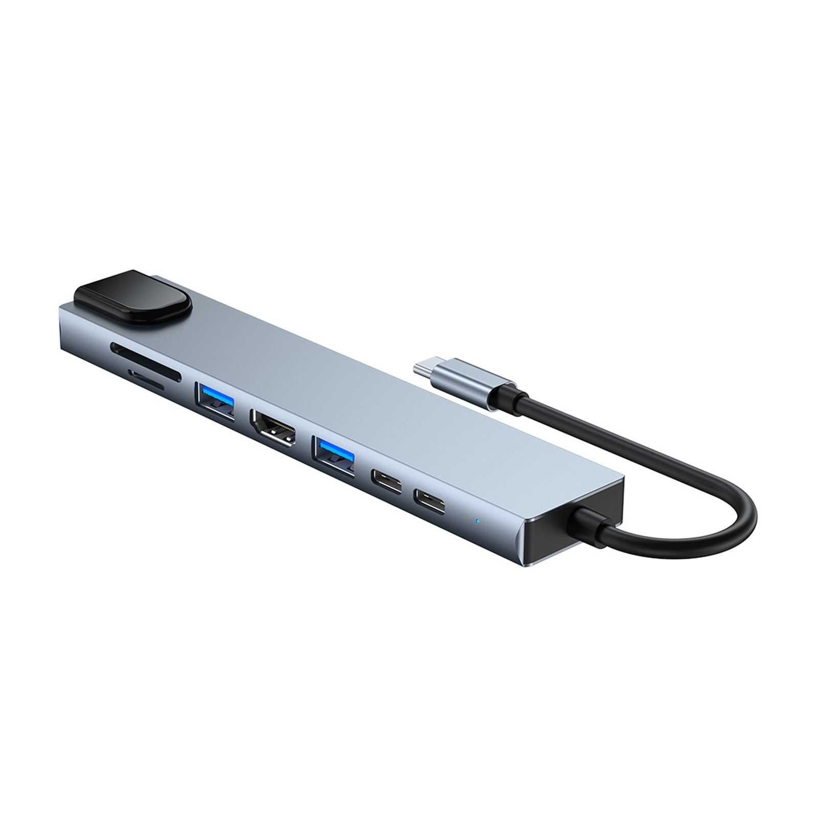 USB Type-C Хаб 8 в 1 [HDMI 4K, LAN 100М, PD 87W, USB 3.0 SS, TF/SD]