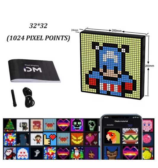 Lampa LED Ekran Pixelowy Art 32x32 Programowalny Bluetooth