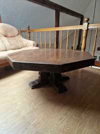 Stół dębowy antyk ławostół ośmiokątny drewniany stylowy stolik kawowy