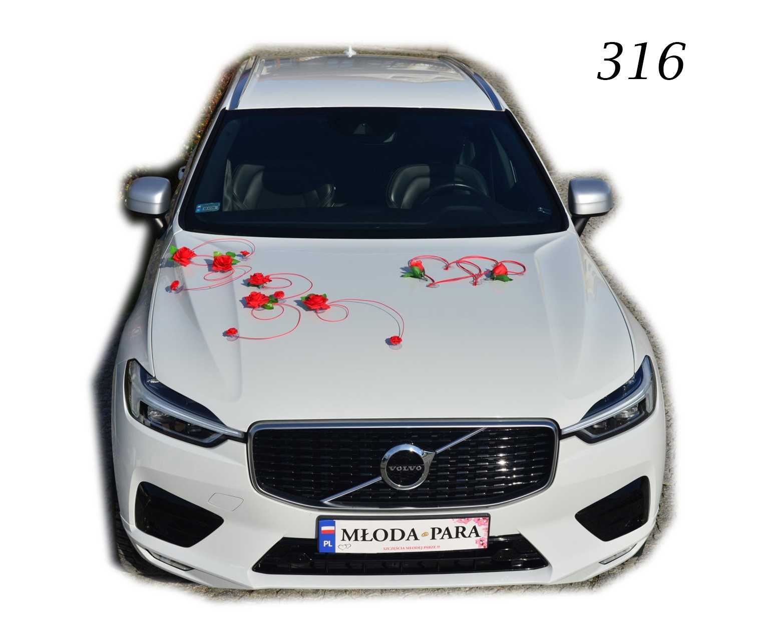 Piękna CZERWONA dekoracja na samochód ślubny 316
