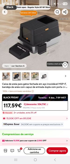 Caixa areia gatos aço inox xxl