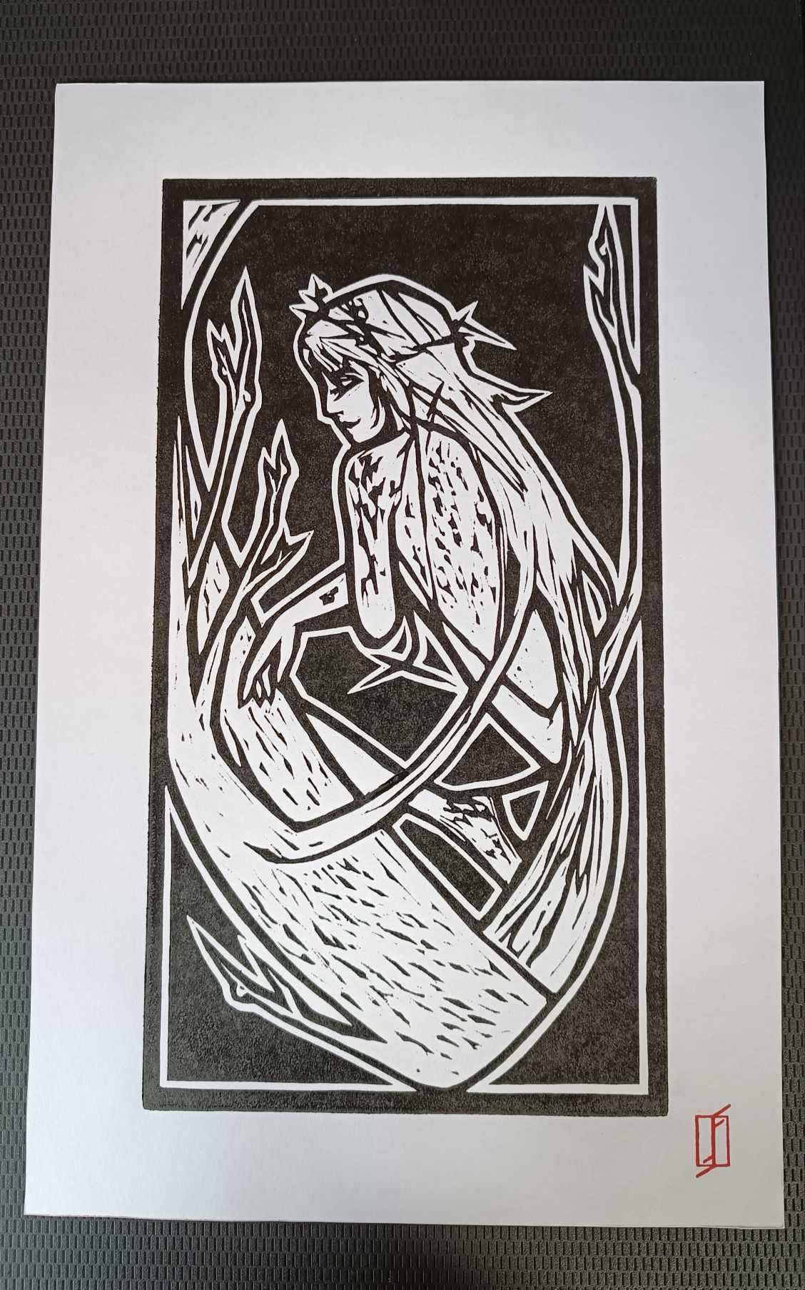 Linoryt, grafika warsztatowa – Driada