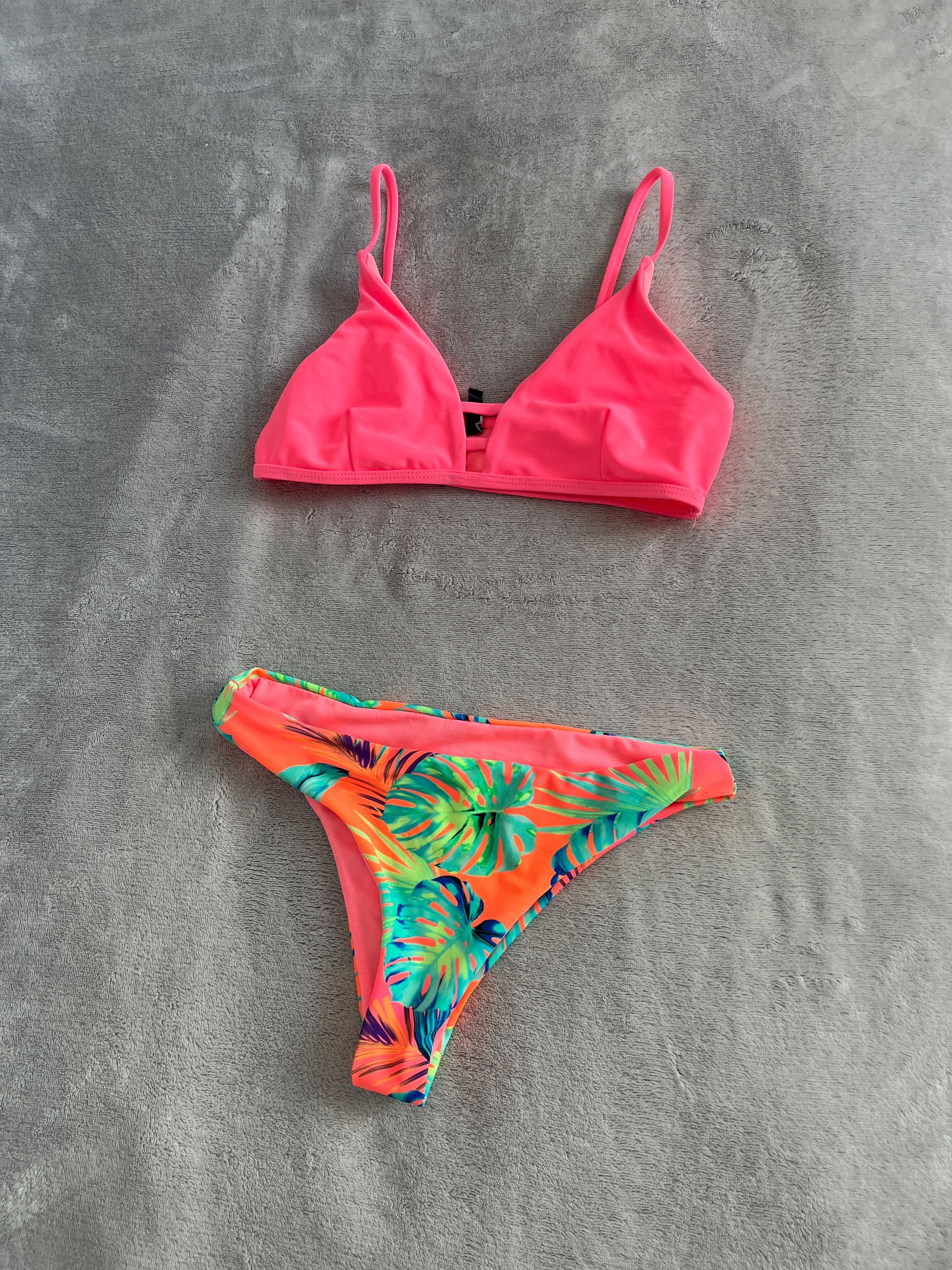 Strój kąpielowy dwuczęściowy bikini - neonowy / monstera