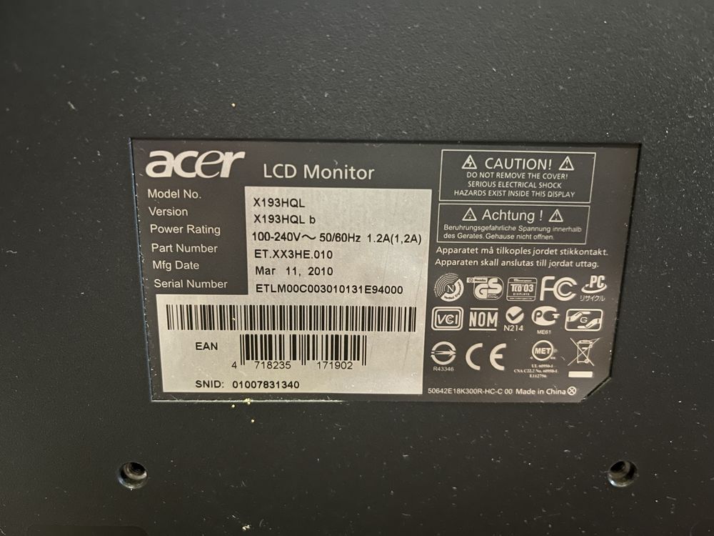 Монітор Acer X193HQL (19'')