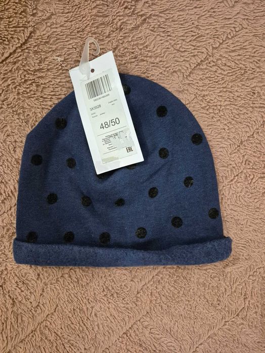 Granatowa w grochy czapka przejściowa 2 - 4 latka