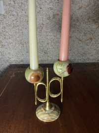 підсвічник на дві свічки латунь зелений онікс подсвечник вінтаж винтаж