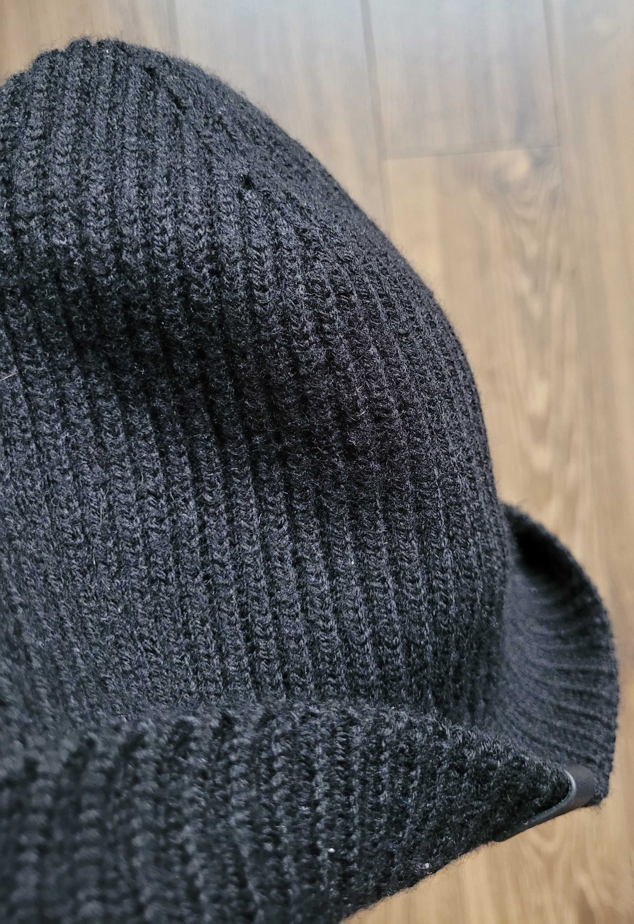 czapka beanie zimowa AllSaints czarna 100% wełna merino