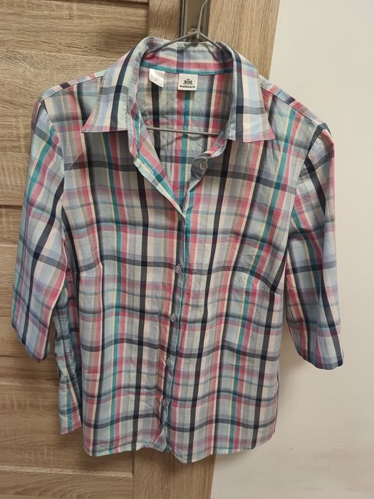 Damska bluzka koszula w kratę zapinana na guziki z kołnierzykiem