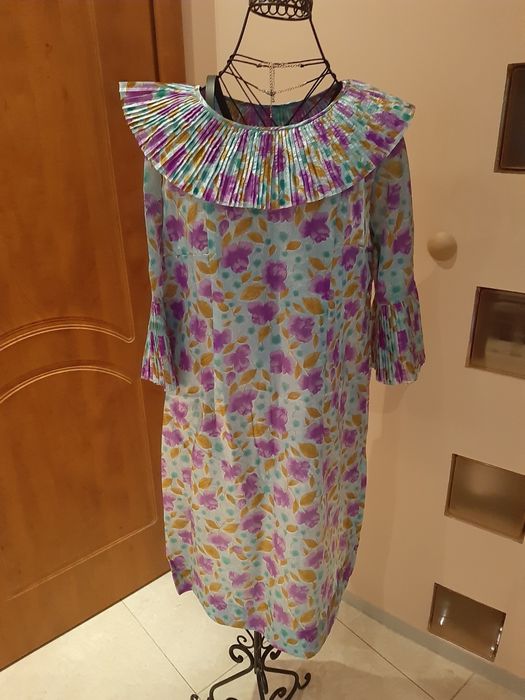 Sukienka stylon prl vintage kwiaty róże taki stylon tunika boho