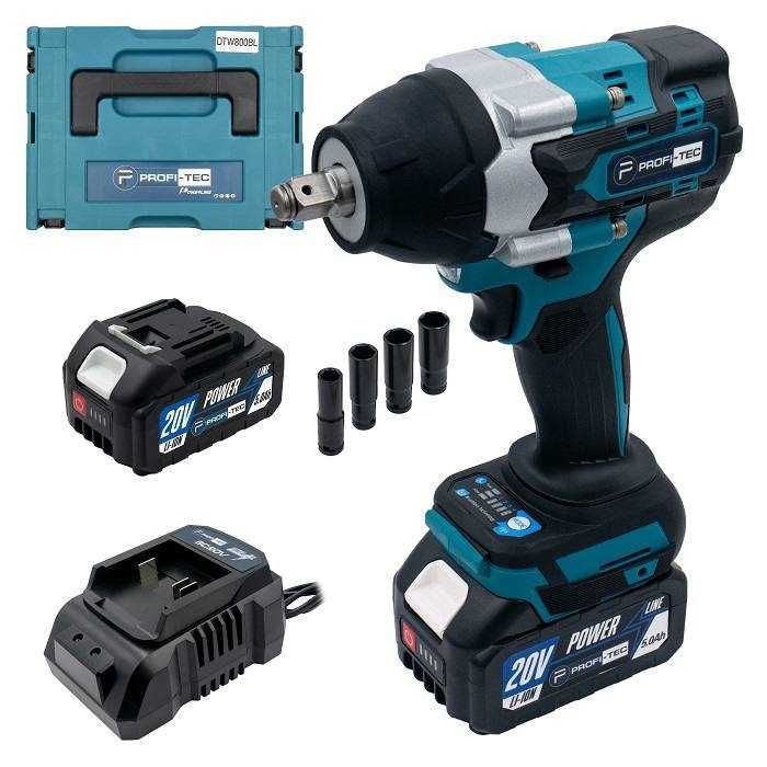 Акумуляторний гайковерт PROFI-TEC DTW800BL POWERLine (2×PT2050MP (5Аг)
