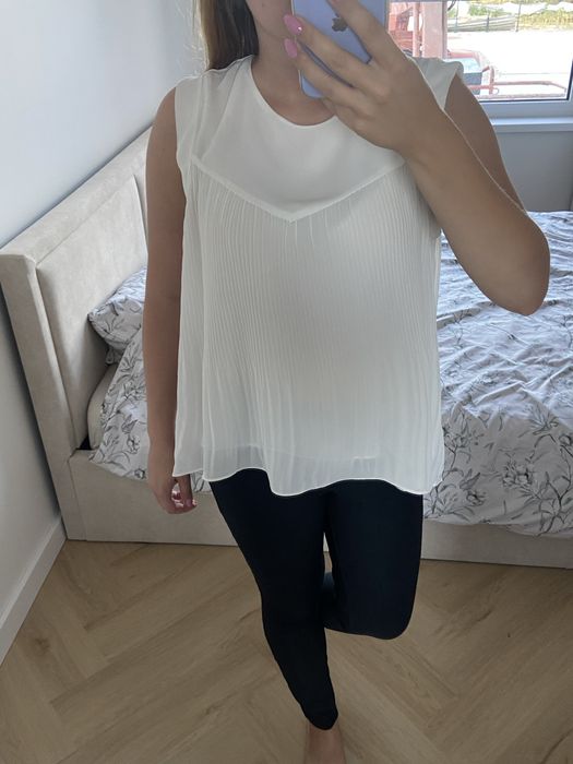 Biała koszula bluzka  asymetryczna plisowana rozkloszowana Zara L 40