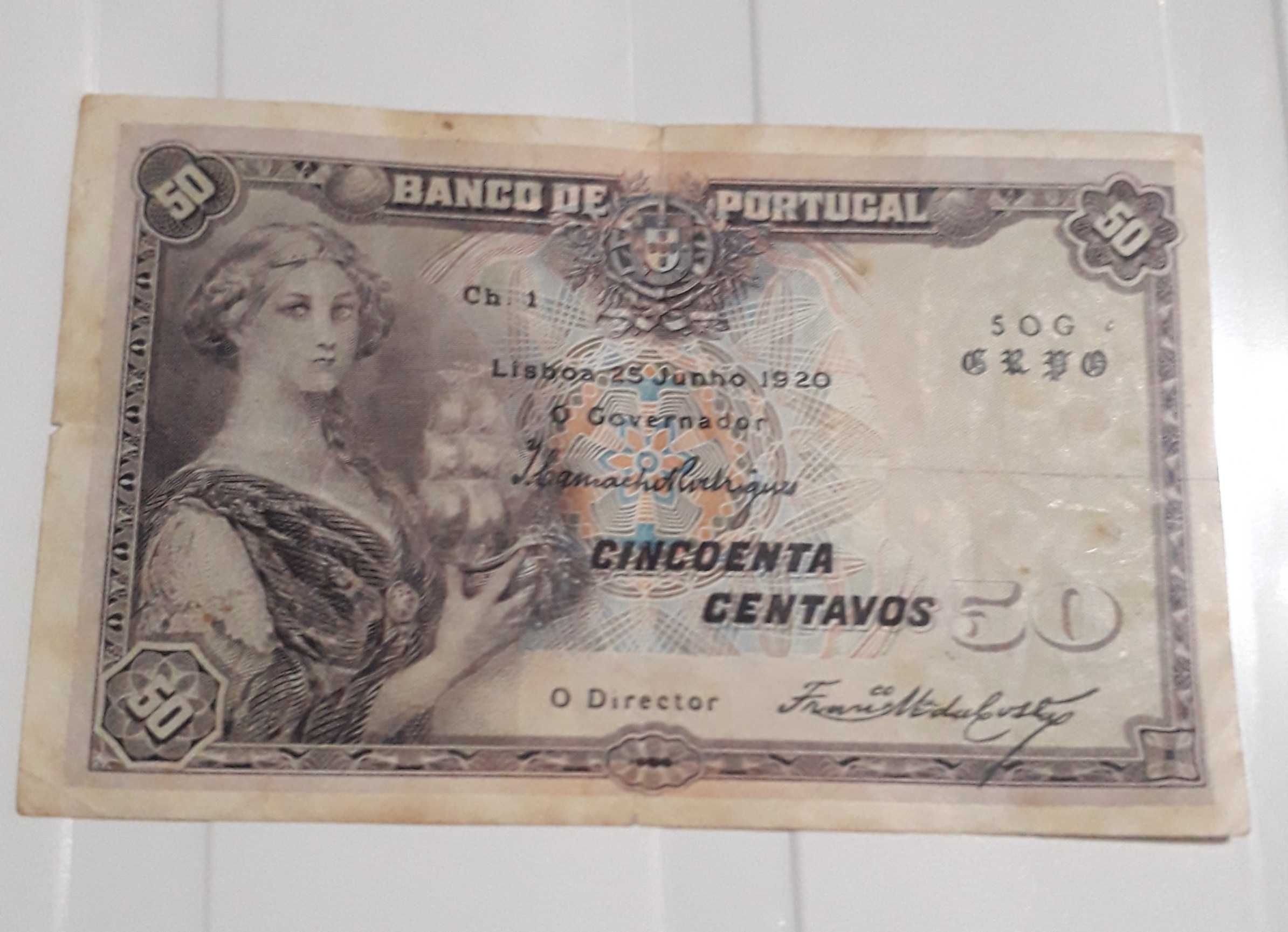 Nota 50 centavos de 1920 'Mulher com Barco na Mão'