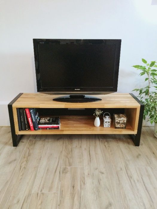 Dębowa szafka RTV pod telewizor industrialna loft metal drewno 100x40