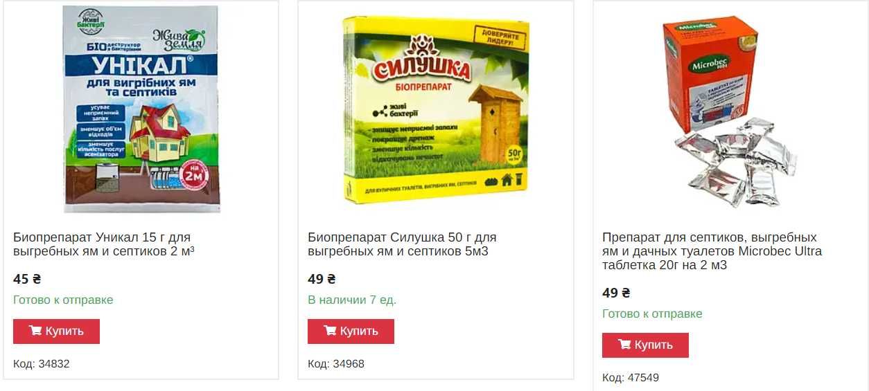 Средства для туалетов и выгребных ям, септиков, био-туалетов
