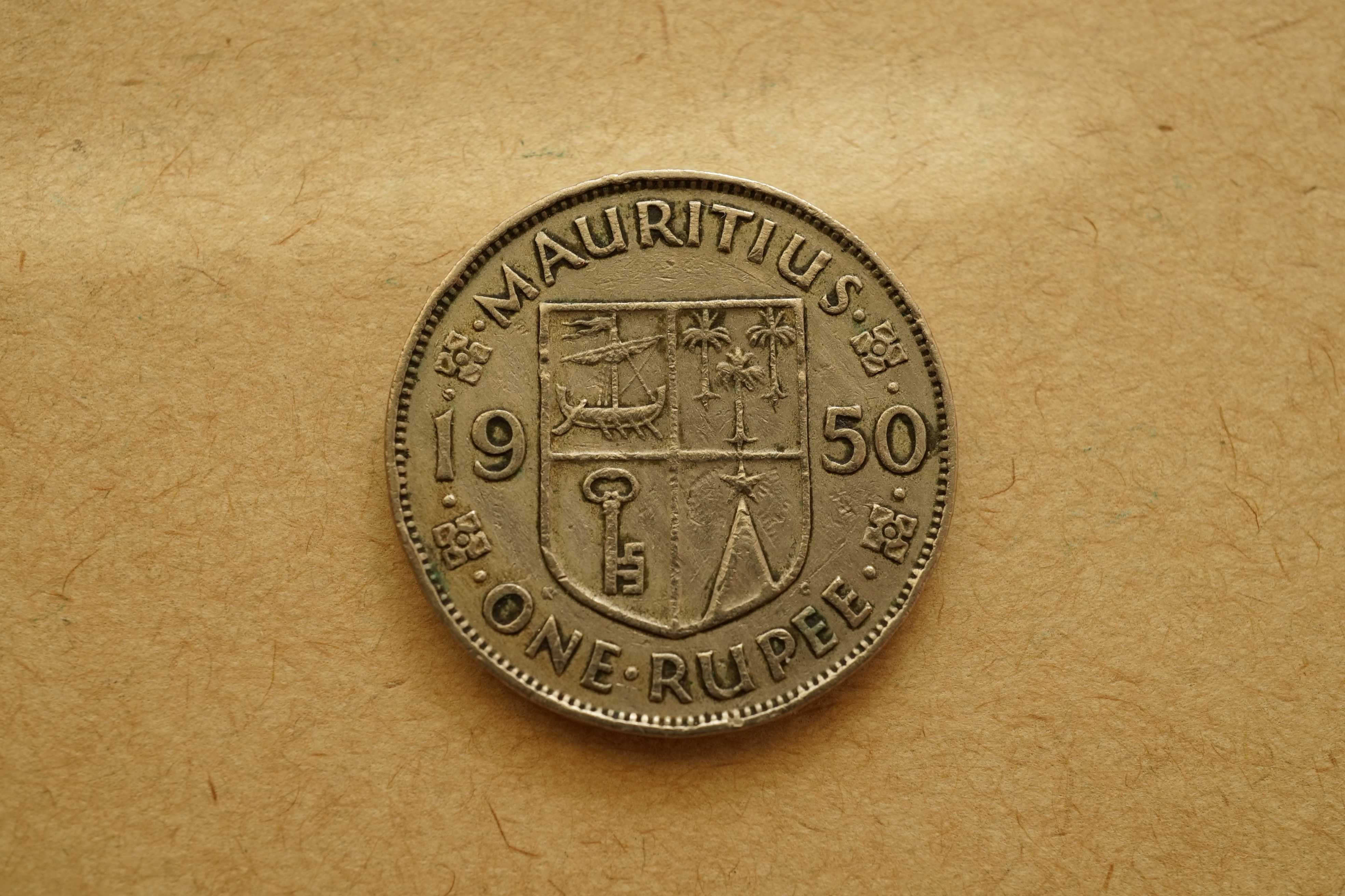 Moeda Maurício de 1 rúpia - Rei George VI - 1950