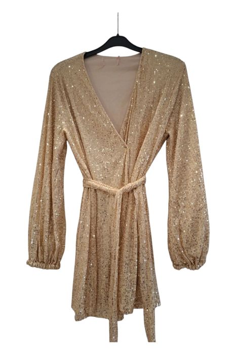 Sukienka cekinowa cekiny złota XS/S