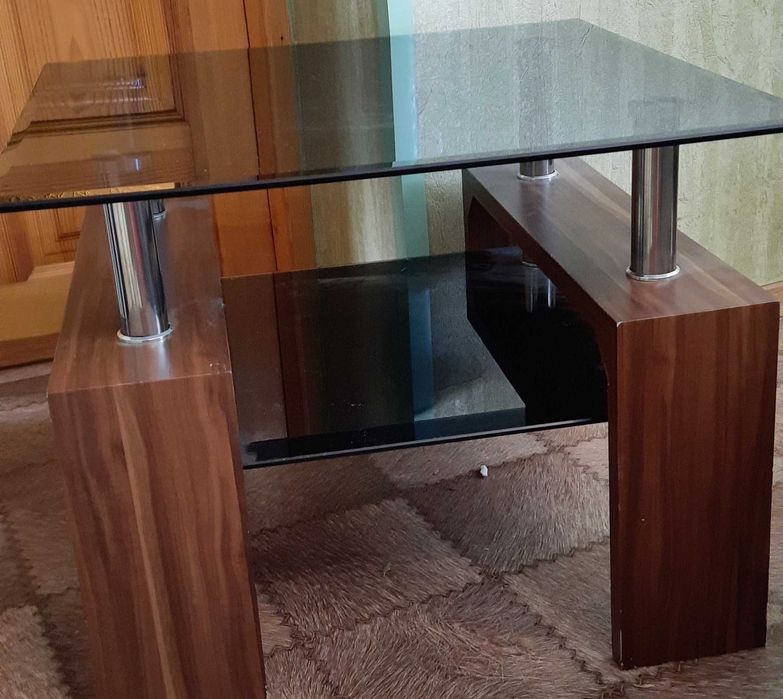 Журнальний столик скляний, 60x60 см, коричневий, хром