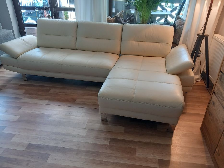 Nowa skórzana naturalna sofa z leżanką Ecru/ beż z Hoffner Niemcy